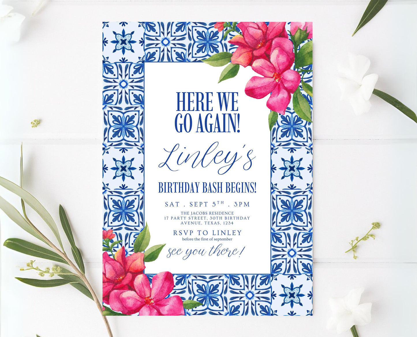 Editable Mediterranean Birthday Invitation Here We Go Again Disco Theme Digital Party Invite Template Fun Celebration Printable Invite AB20