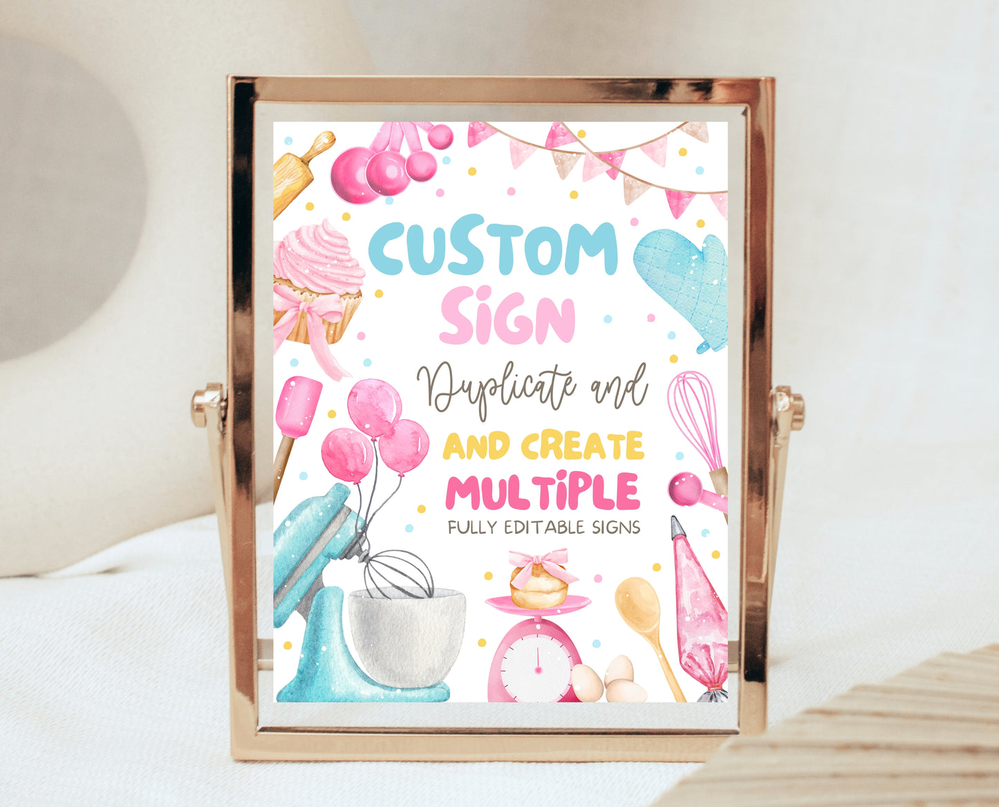 Editable Custom Birthday Party Sign Fully Editable Kids Cooking Party Welcome Poster Chef Party Banner Pink Baking Instant Download GBP50