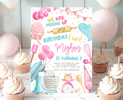 Editable Baking Birthday Party Invitation Kids Cooking Birthday Girl Chef Party Invite Pink Baking Party Instant Download Template