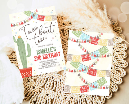 Editable Fiesta Taco Bout Two Birthday Invitation, 2nd Fiesta Birthday, Cactus Mexican Birthday, Fiesta Party Invite, BBP05