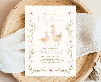 Editable Goose Baby Shower Invitation, A Silly Goose Baby Shower Invitation, Floral Whimsical Goose Invite, Easter Baby Shower Invite, EPC01