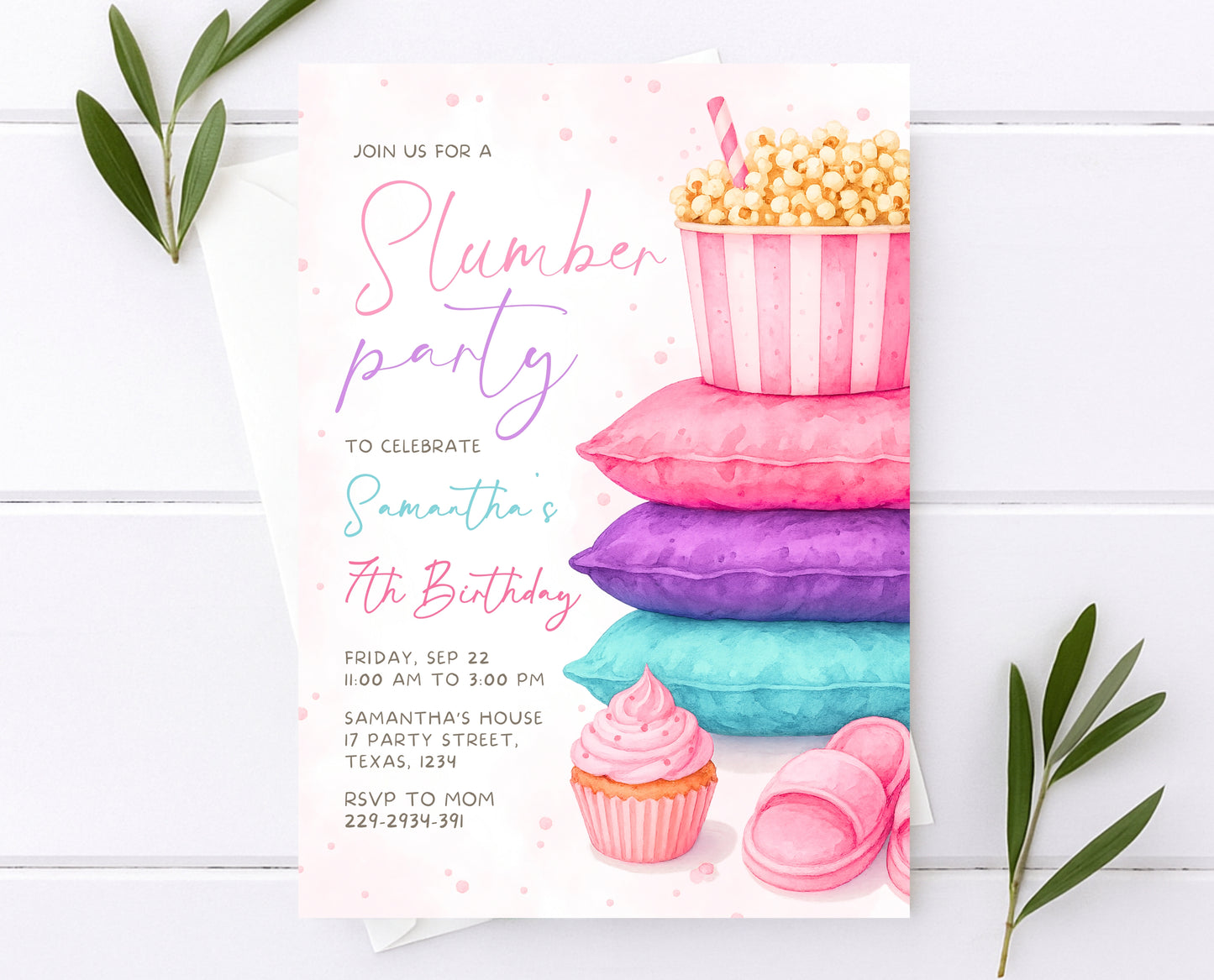 Editable Slumber Birthday Invitation Pink Glamping Spa Sleepover Party Movie Night Tween Teen Printable Template Instant Download GBP52