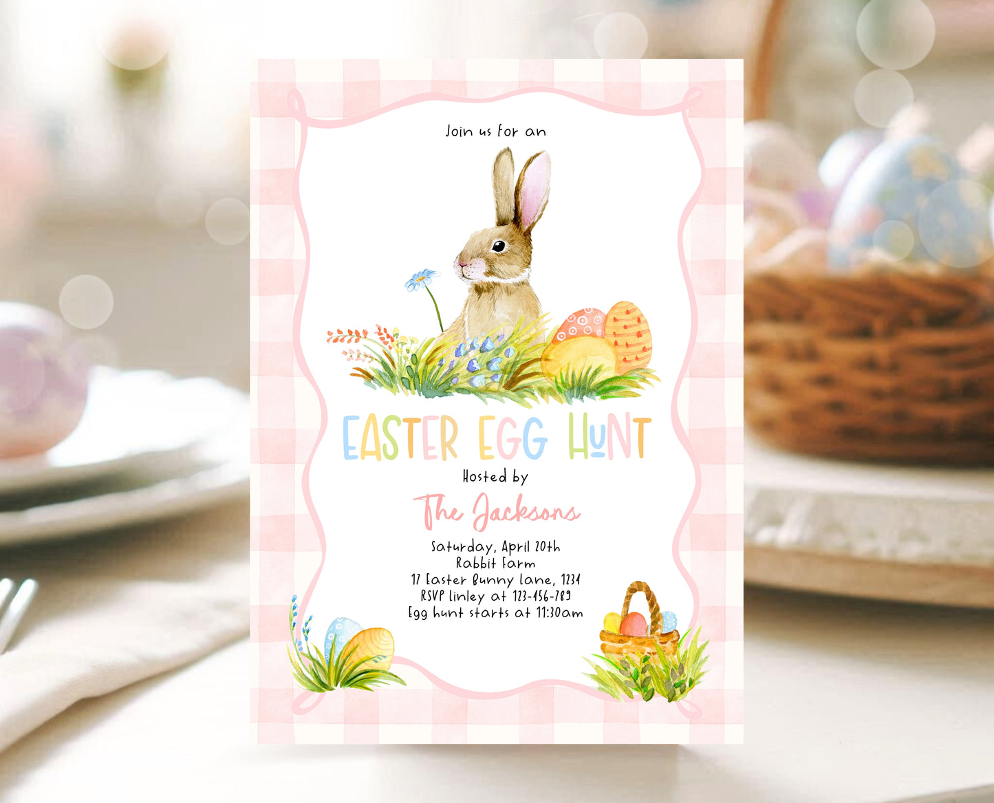 Editable Easter Egg Hunt Invitation, Bunny Invitation, Pink Easter Invitation, Easter Egg Dinner Invitation, Easter Egg Hunt Invite, EPC13