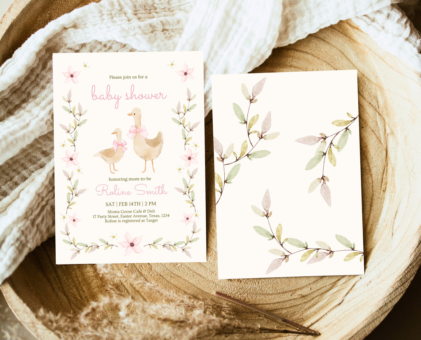 Editable Goose Baby Shower Invitation, A Silly Goose Baby Shower Invitation, Floral Whimsical Goose Invite, Easter Baby Shower Invite, EPC01