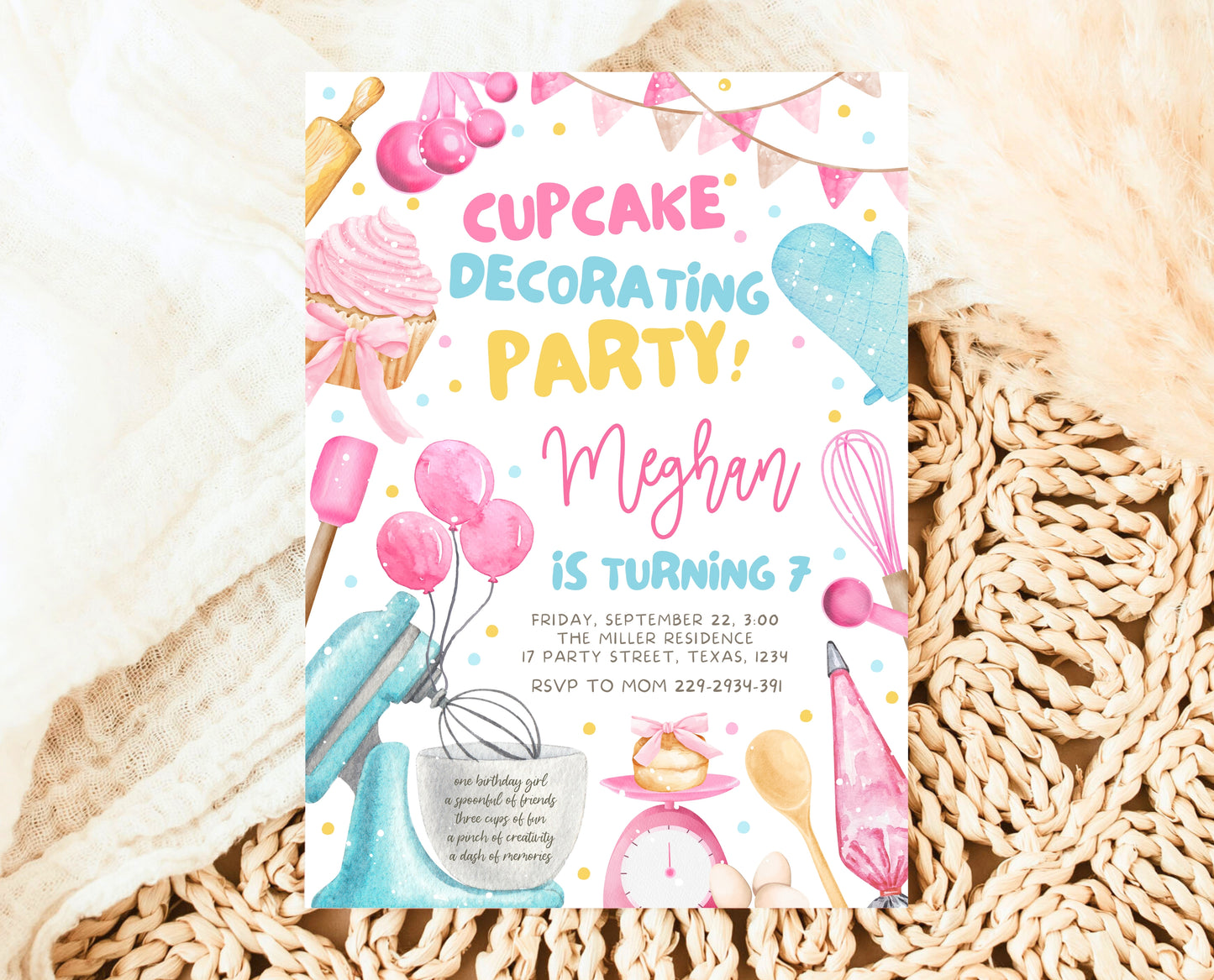 Editable Cupcake Decorating Birthday Invitation Kids Baking Party Chef Girl Invite Pink Cooking Party Instant Download Printable GBP50