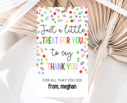 Editable Teacher Appreciation Tag, Teacher Confetti Gift Tag, Thank You Gift Tag, End of School Year Appreciation Week, Digital, Printable