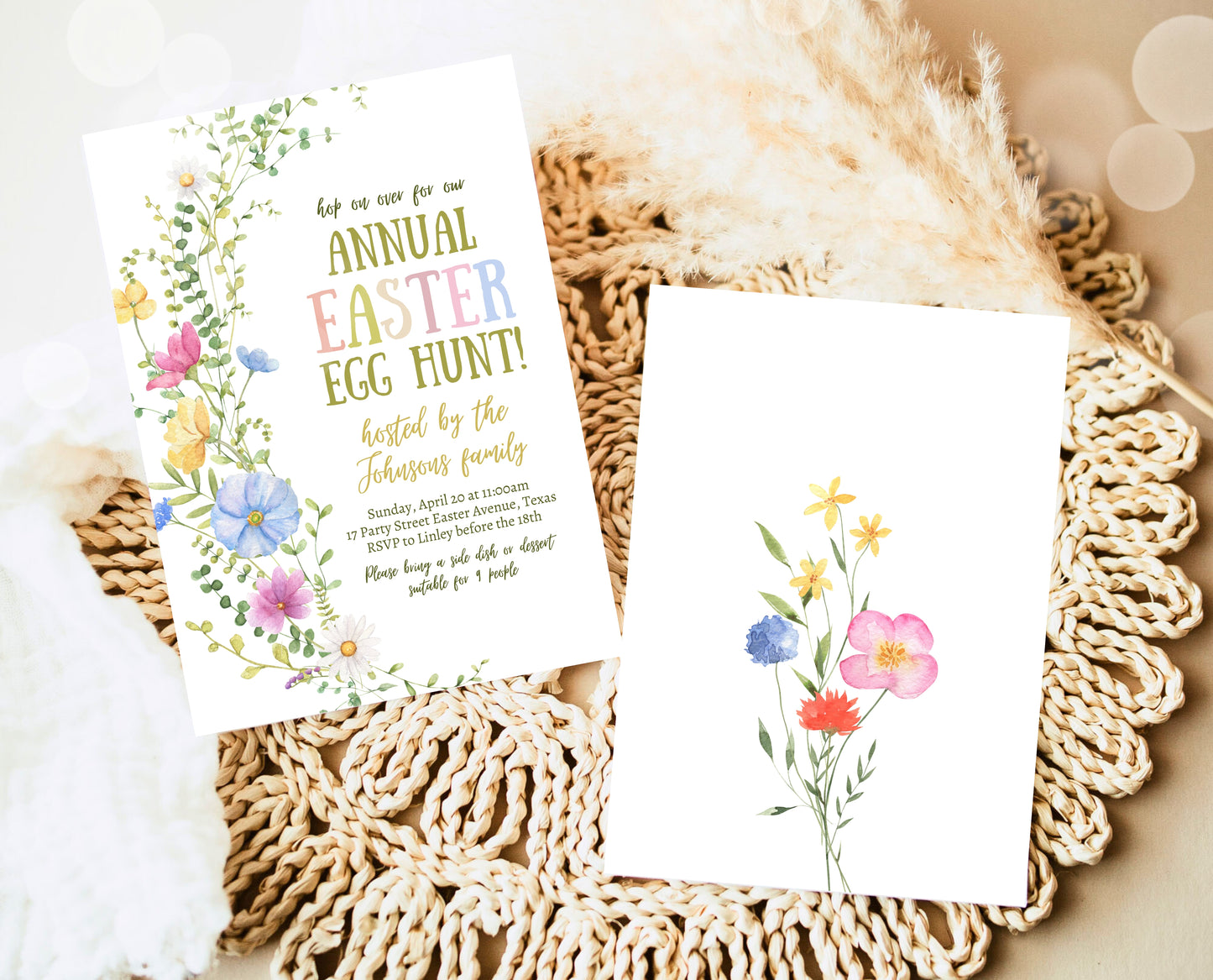Editable Floral Easter Brunch Invitation, Printable Easter Party Invitation, Wildflower Easter Invite, Boho Floral Easter Brunch Invitation