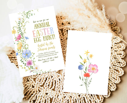 Editable Floral Easter Brunch Invitation, Printable Easter Party Invitation, Wildflower Easter Invite, Boho Floral Easter Brunch Invitation