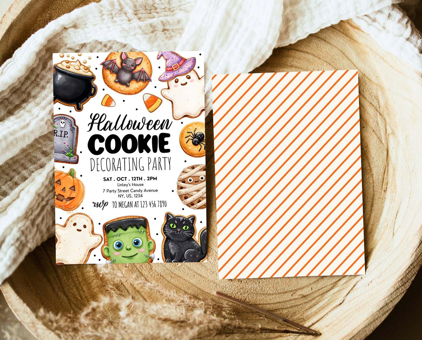 Halloween Cookie Decorating Party Invitation Printable Ghost Pumpkin Bat Baking Card Editable Spooky Trick Treat Digital Instant Download