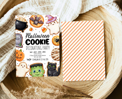 Halloween Cookie Decorating Party Invitation Printable Ghost Pumpkin Bat Baking Card Editable Spooky Trick Treat Digital Instant Download