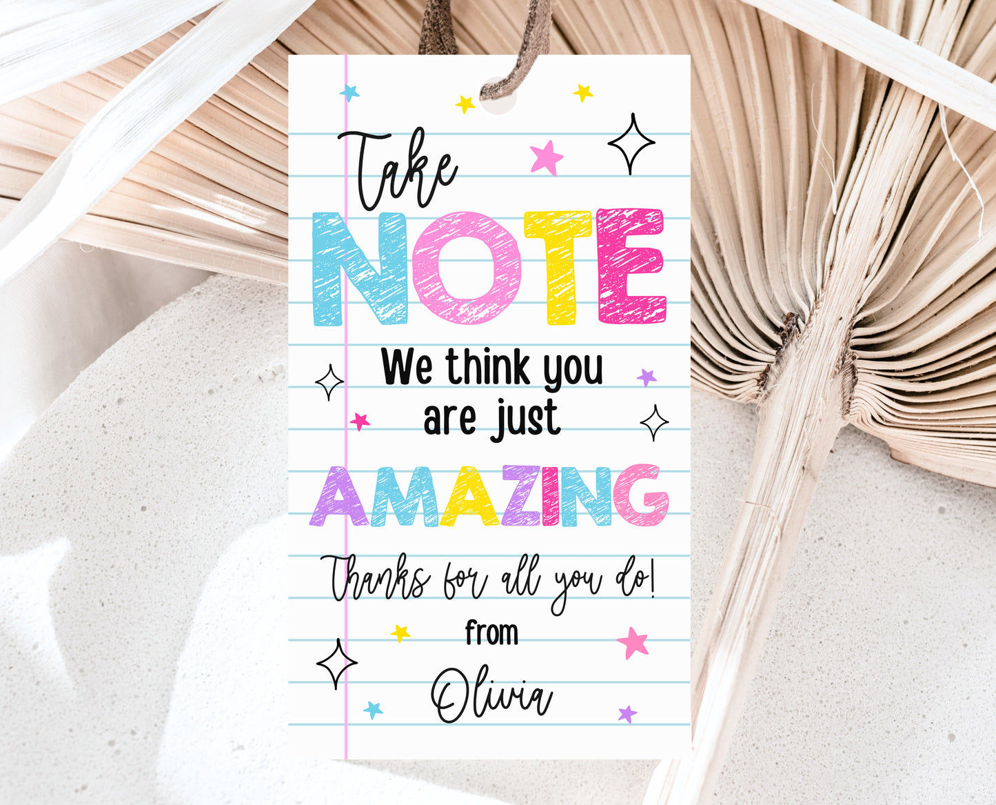 Editable Teacher Appreciation Tag, Teacher Notebook Gift Tag, Thank You Gift Tag, End of School Year Appreciation Week, Digital, Printable
