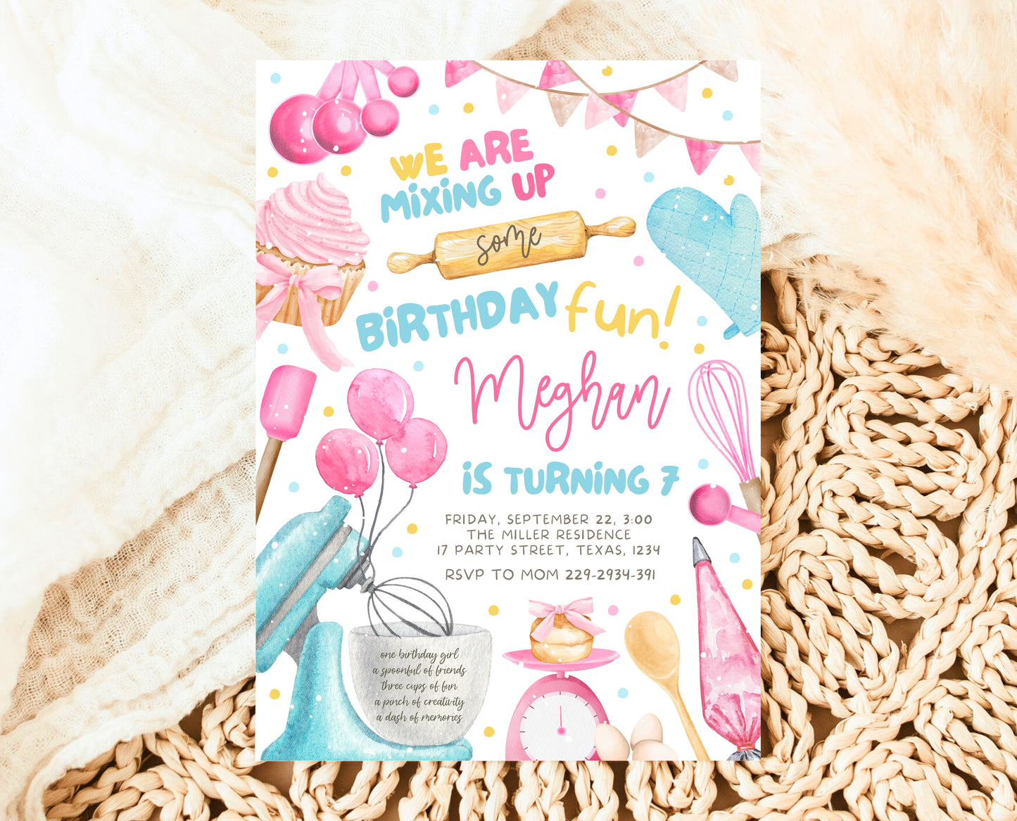 Editable Baking Birthday Party Invitation Kids Cooking Birthday Girl Chef Party Invite Pink Baking Party Instant Download Template