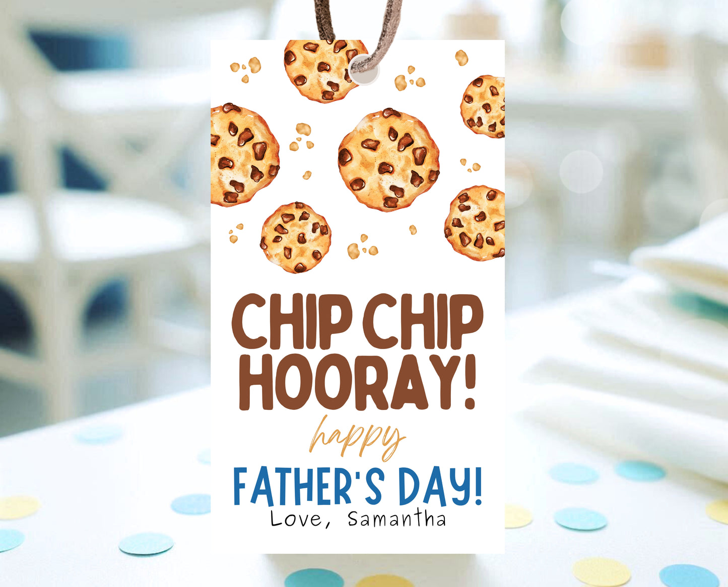Editable Father's Day Cookie Gift Tag, Printable Choc Chip Cookie Father's Day Favor Tag, Fathers Day Chip Chip Hooray Tag, Instant Download