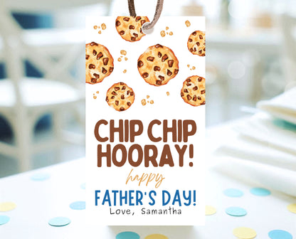 Editable Father's Day Cookie Gift Tag, Printable Choc Chip Cookie Father's Day Favor Tag, Fathers Day Chip Chip Hooray Tag, Instant Download