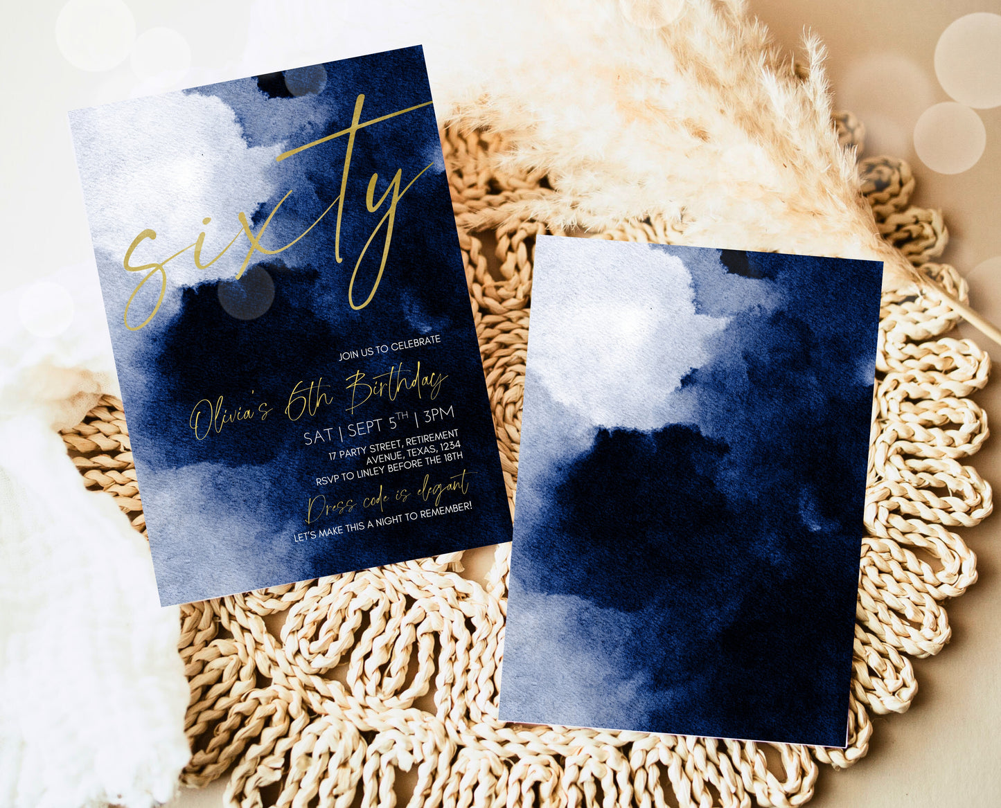 Editable 60th Birthday Invitation, Mobile 60th Birthday Invite, Blue Gold 60th Birthday Decor, 60th Balloon Invite, Instant Download, AB08