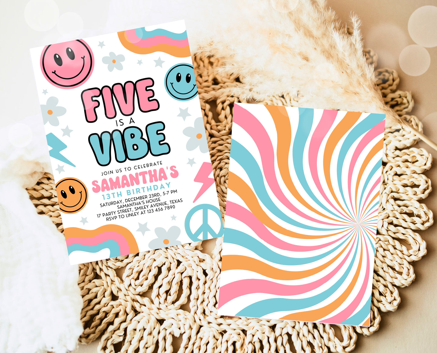 Editable Retro Smiley Birthday Invitation, Retro Smiley Birthday Party, Printable Smiley Birthday Party, Pin Groovy Smiley Invite, GBP18