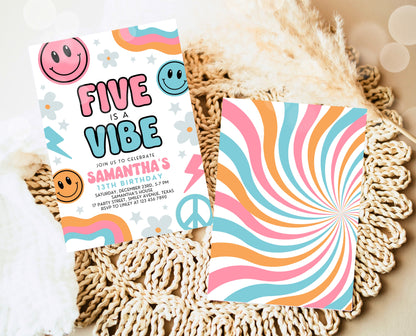 Editable Retro Smiley Birthday Invitation, Retro Smiley Birthday Party, Printable Smiley Birthday Party, Pin Groovy Smiley Invite, GBP18