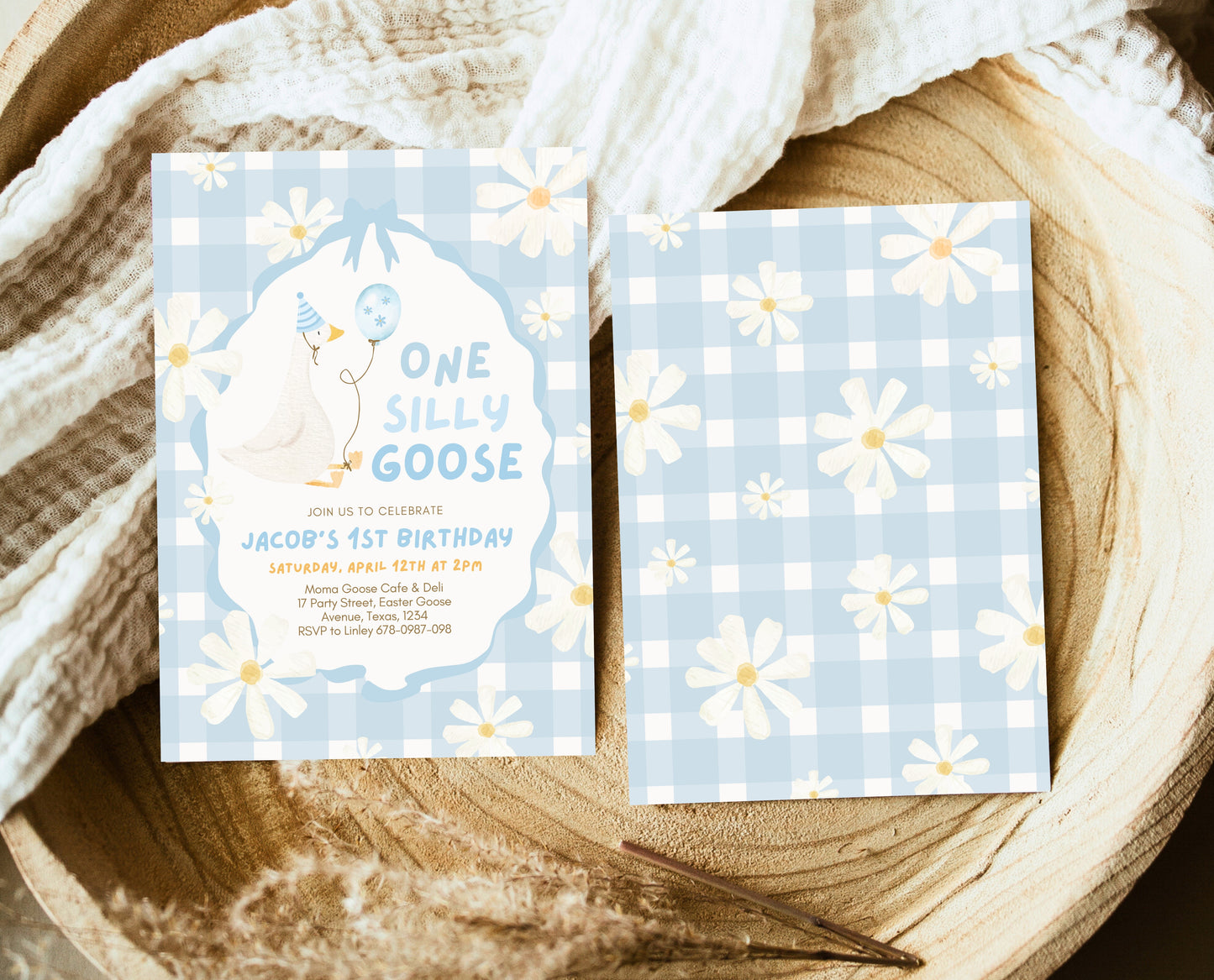 Editable One Silly Goose Birthday Invitation, Boy 1st Birthday Invite, Blue Printable Invite, Goose First Birthday Invite, Template, EPC04