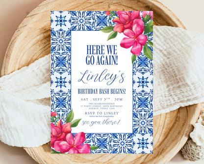 Editable Mediterranean Birthday Invitation Here We Go Again Disco Theme Digital Party Invite Template Fun Celebration Printable Invite AB20