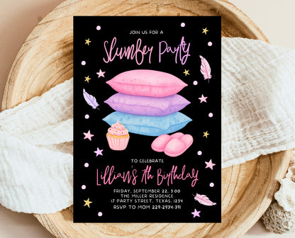 Editable Slumber Birthday Invitation Pink Glamping Spa Sleepover Party Movie Night Tween Teen Printable Template Instant Download GBP53