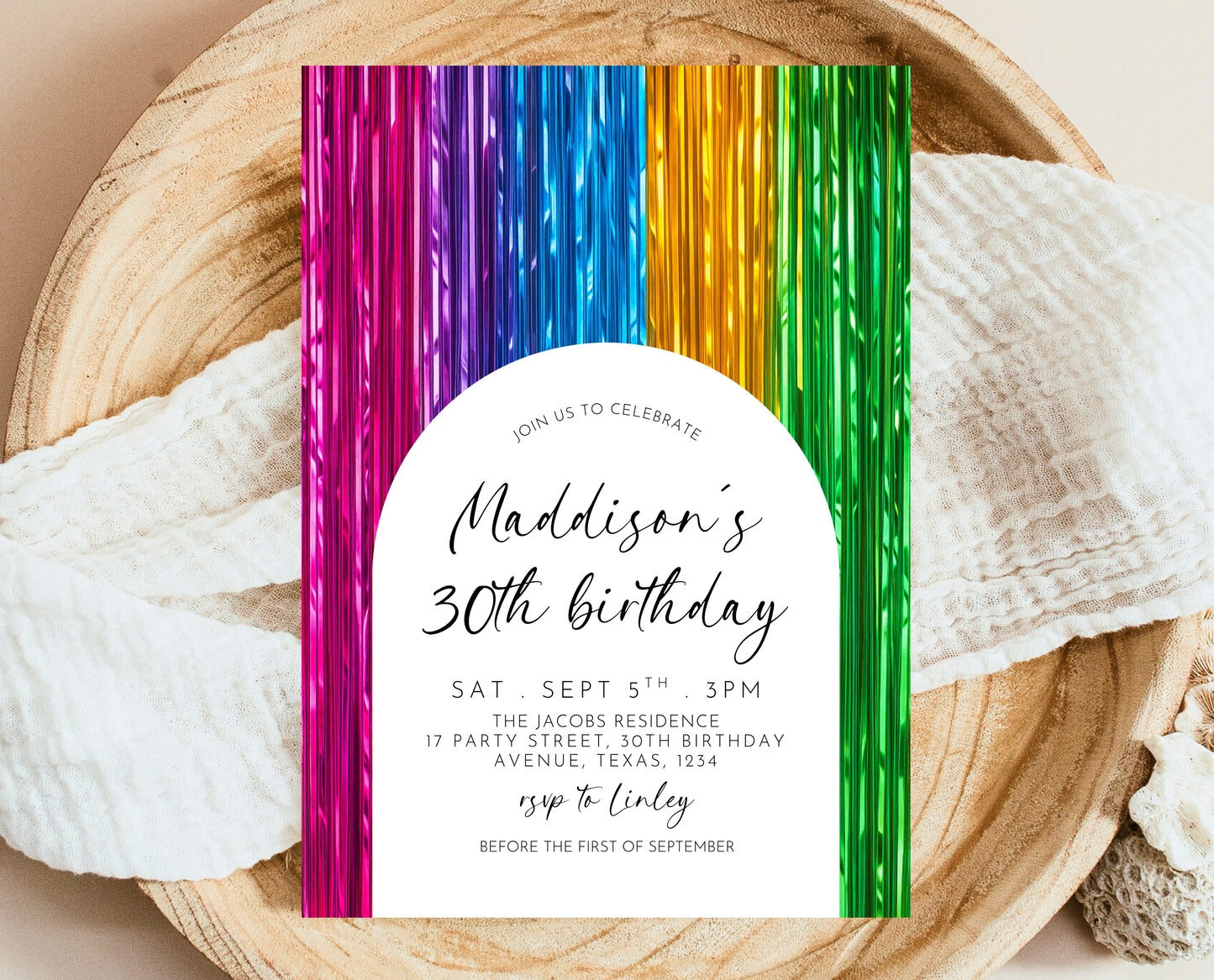 Editable Rainbow Birthday Invitation Streamers Theme Colorful Any Age Party Digital Template Instant Download Printable Invite