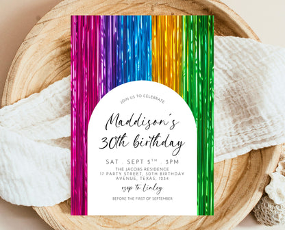 Editable Rainbow Birthday Invitation Streamers Theme Colorful Any Age Party Digital Template Instant Download Printable Invite