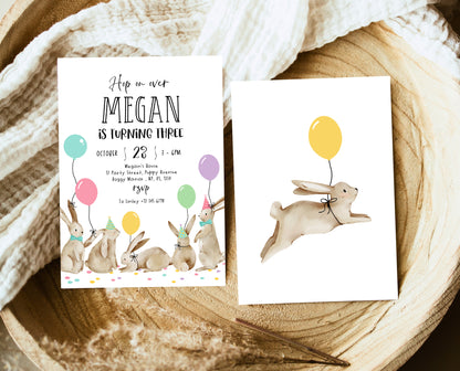 Editable Bunny Birthday Invitation, Some Bunny 1st Birthday Party, Hop On Over Bunny Birthday, Spring Birthday Rabbit Birthday Invite, EPC05