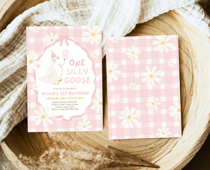 Editable One Silly Goose Birthday Invitation, Girl 1st Birthday Invite, Pink Printable Invite, Goose First Birthday Invite, Template, EPC03