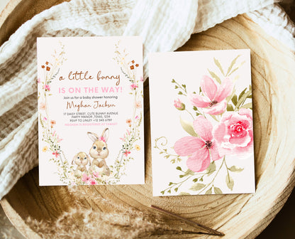 Editable Bunny Baby Shower Invitation, Spring Floral Bunny Invite, Girl Floral Bunny Baby Shower, Spring Rabbit Baby Shower Invite, EPC12