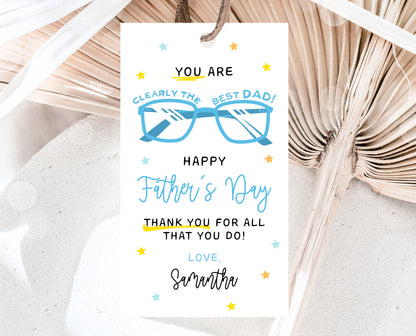 Editable Father's Day Glasses Gift Tag, Printable You Are Clearly The Best Dad Tag, Fathers Day Tag, Happy Father's Day, Instant Download