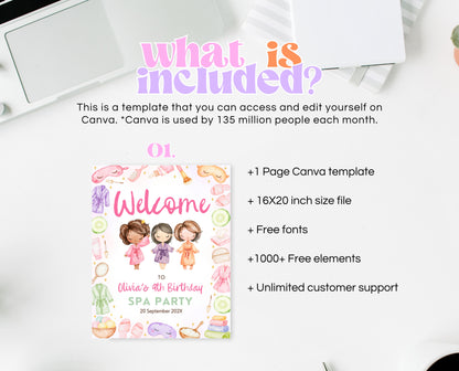 Editable Spa Birthday Welcome Sign, Spa Party Decor, Pamper Birthday, Pink Glam Party Welcome Banner, Pink Spa Girls Birthday Decor, GBP08
