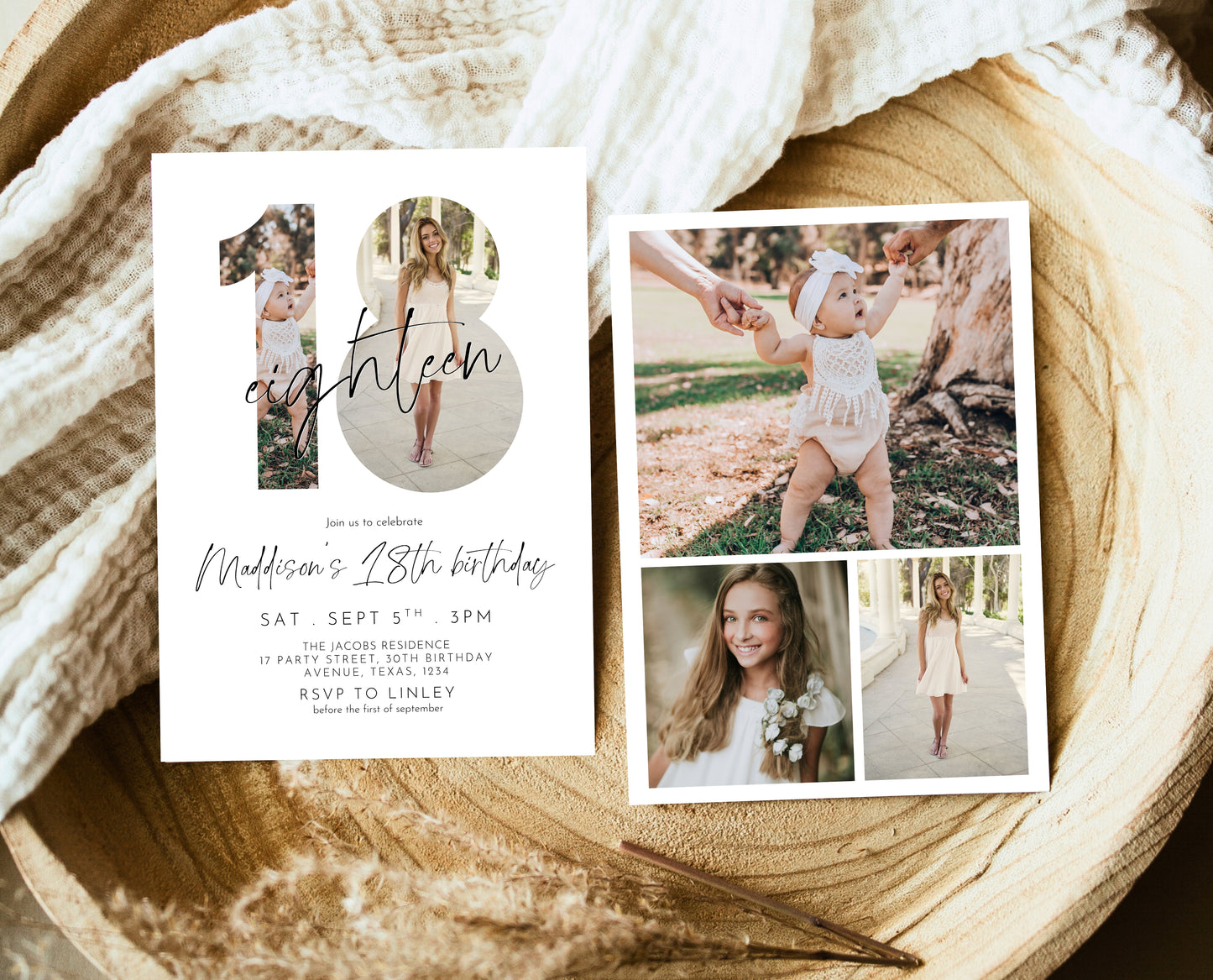 Editable 18th Birthday Invitation Photo Minimalist Modern Elegant Design Simple Digital Party Template Printable Invite Instant Download