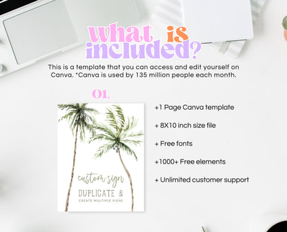Editable Custom Palm Birthday Sign Poster Banner or Table Sign Summer Beach Party Decor Palm Tree Printable Download Fully Customisable AB11