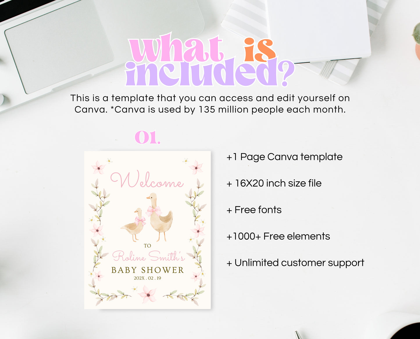 Editable Goose Baby Shower Welcome Sign, A Silly Goose Baby Shower, Floral Whimsical Goose Welcome Sign, Easter Baby Shower Theme, EPC01