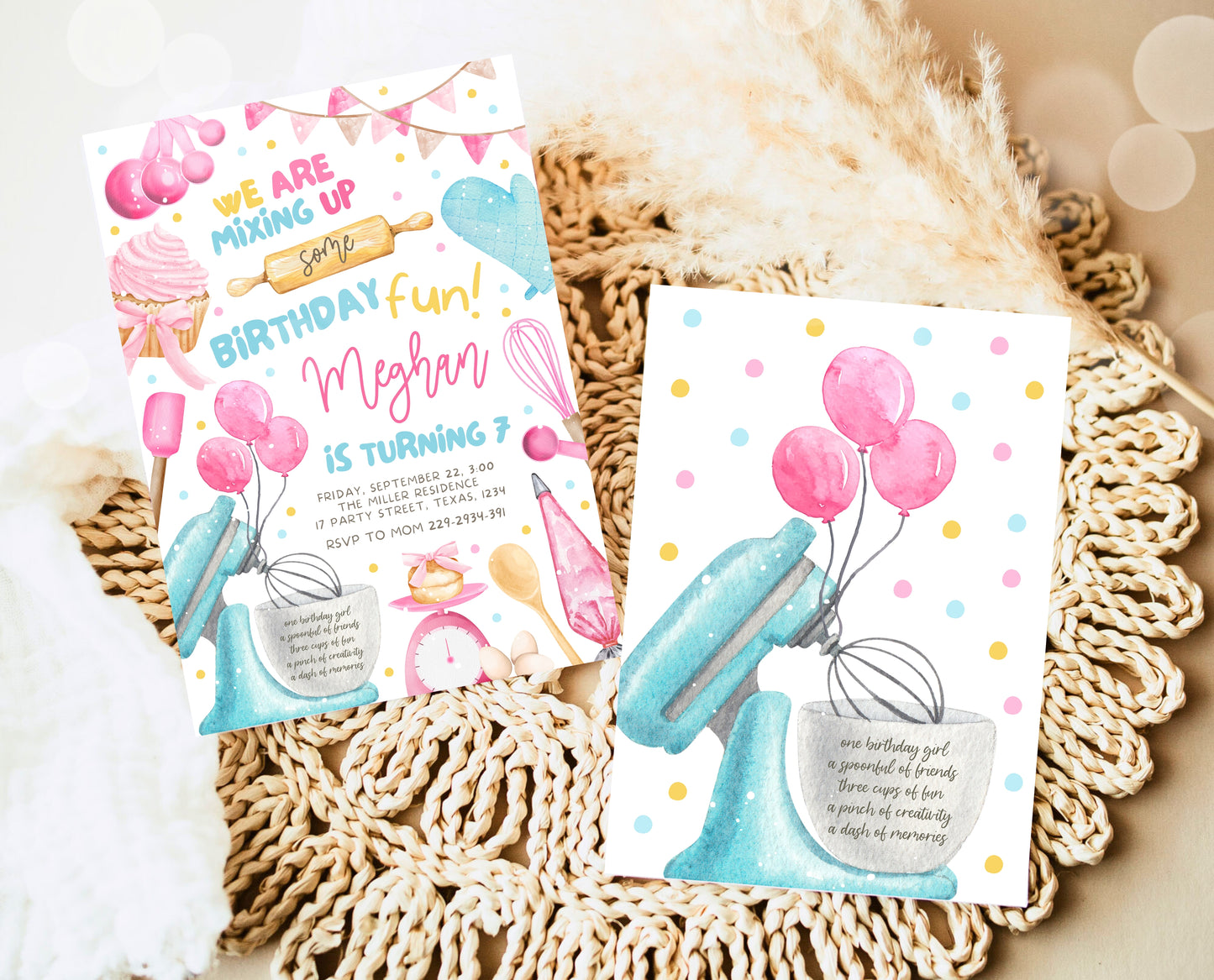 Editable Baking Birthday Party Invitation Kids Cooking Birthday Girl Chef Party Invite Pink Baking Party Instant Download Template