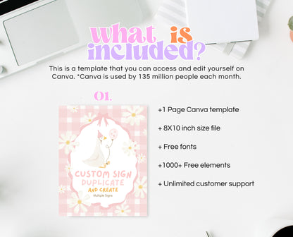 Editable One Silly Goose Birthday Custom Sign, Girl 1st Birthday Sign, Pink Printable Sign, Goose First Birthday Custom Banner Sign, EPC03