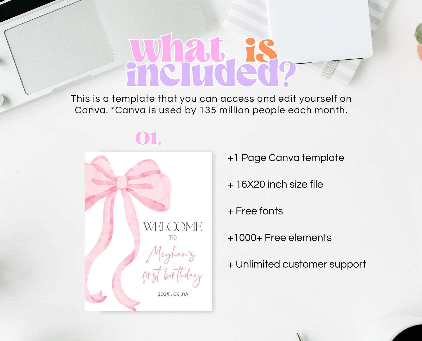 Editable Pink Bow Birthday Welcome Sign, Girl First Birthday Printable, Pink Coquette Bow Welcome Birthday Girl Sign, Bow Sign Decor, VDC12