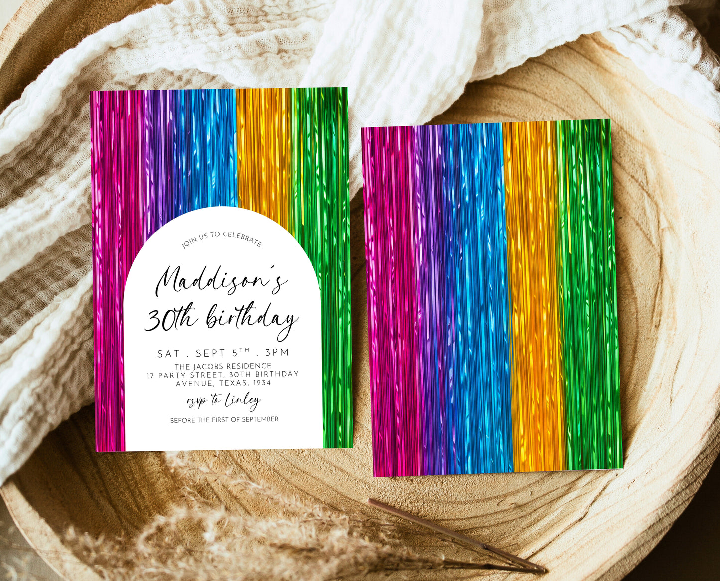 Editable Rainbow Birthday Invitation Streamers Theme Colorful Any Age Party Digital Template Instant Download Printable Invite