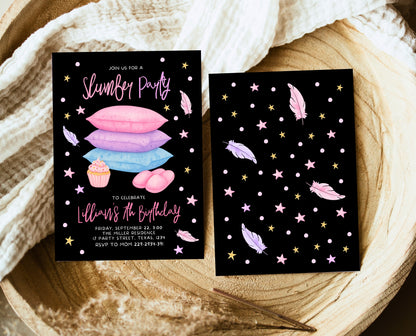 Editable Slumber Birthday Invitation Pink Glamping Spa Sleepover Party Movie Night Tween Teen Printable Template Instant Download GBP53