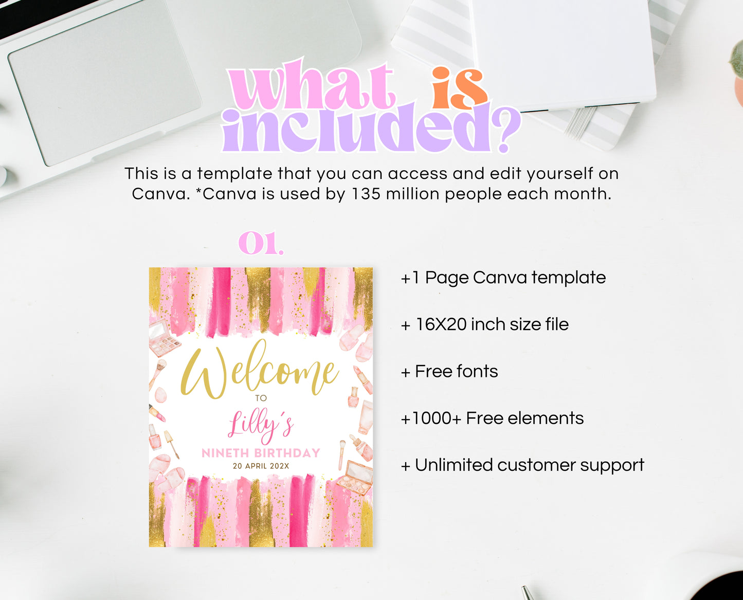 Editable Spa Birthday Welcome Sign, Spa Party Decor, Pamper Birthday, Pink Glam Party Welcome Banner, Pink Spa Girls Birthday Decor, GBP07