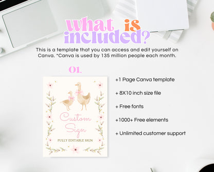 Editable Goose Baby Shower Custom Sign, A Silly Goose Baby Shower, Floral Whimsical Goose Custom Sign, Easter Baby Shower Theme Decor, EPC01