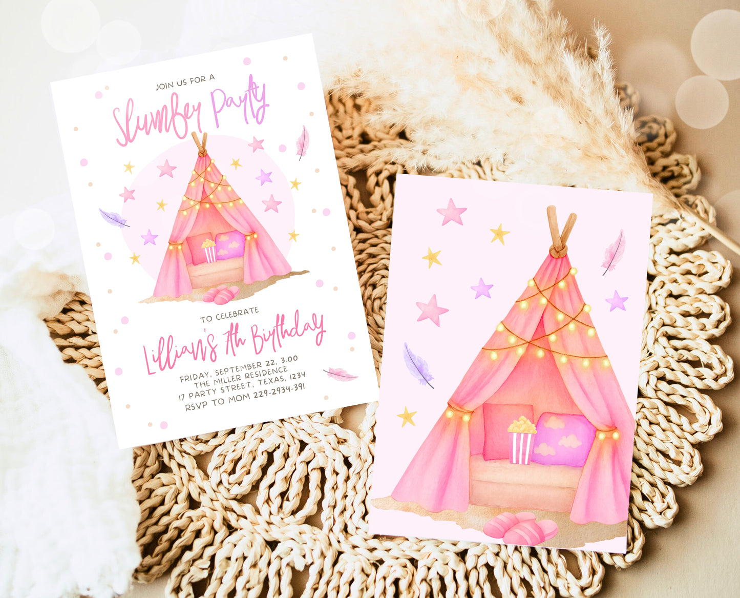 Editable Slumber Birthday Invitation Pink Glamping Spa Sleepover Party Movie Night Tween Teen Printable Template Instant Download GBP51