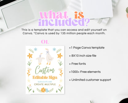 Editable Goose Baby Shower Custom Sign, A Silly Goose Baby Shower, Floral Whimsical Goose Custom Sign, Easter Baby Shower Theme Decor, EPC02