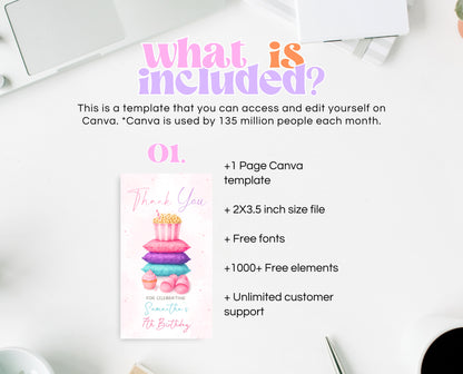 Editable Slumber Party Favor Tag Thank You Gift Tag Spa Sleepover Glamping Theme Tween Teen Printable Template Instant Download GBP52