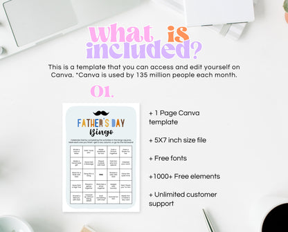 Editable Father's Day Bingo Game, Printable Father's Day Bingo Activity, Fathers Day Game With Kids, Father's Day Games, Instant Download