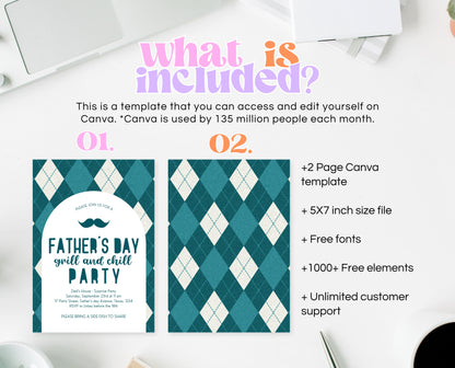 Editable Father's Day Invitation, Printable Minimalist Fathers Day Invitation, Fathers Day BBQ Invite, Father's Day Invite, Instant Download