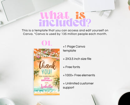 Editable Havana Beach Birthday Favor Tag, Tropical Birthday Thank You Tag, Tropical Sunset Favor Tag, Printable, Instant Download, ABC01