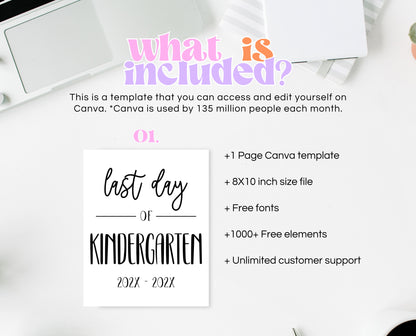 Editable First Day of Kindergarten Sign, Printable Simple Kindergarten Sign, Minimalist Modern Starting Kindergarten Sign, Instant Download