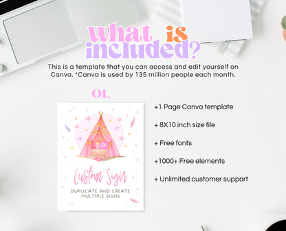 Editable Slumber Party Table Sign Custom Spa Sleepunder Glamping Theme Pink Tween Teen Printable Signage Template Instant Download GBP51