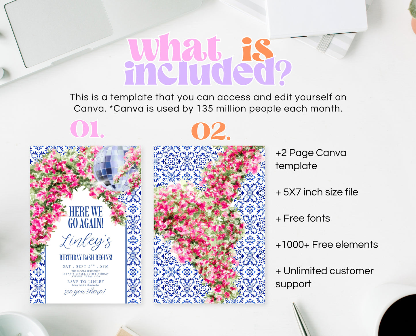Editable Mediterranean Birthday Invitation Here We Go Again Disco Theme Digital Party Invite Template Fun Celebration Printable Invite AB19
